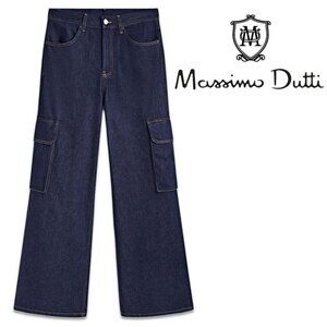 MASSIMO DUTTI Massimo Dutti High-waist dark blue palazzo cargo jeans 40/8 NWOT